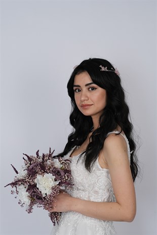 Pudra Mila Çiçek Dal Motifli Gelin Kına Tacı