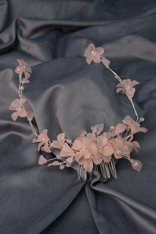 Pudra Mila Çiçek Dal Motifli Gelin Kına Tacı