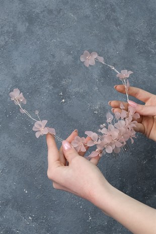 Pudra Mila Çiçek Dal Motifli Gelin Kına Tacı