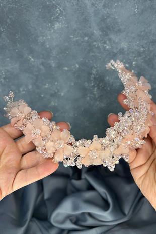 Pudra Nileda Kristal Boncuklu Gelin Kına Tacı Saç Aksesuarı