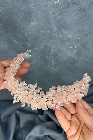 Pudra Nileda Kristal Boncuklu Gelin Kına Tacı Saç Aksesuarı