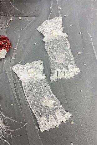 Pudra Ortancalı Gelin Buketi,Nikah Şapkası ve Gelin Eldiveni Seti