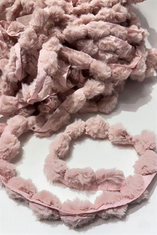 Pudra Peluş Şerit Ponpon,Tavşan Kuyruğu Ponpon,Peluş Ponpon 1 mt