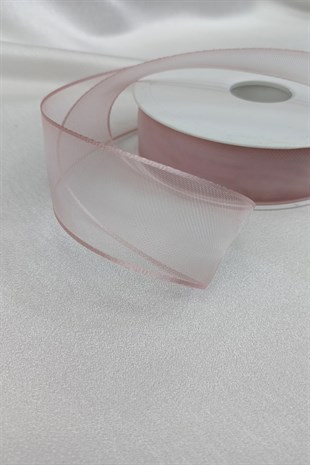 Pudra Renk Çizgili Organze Kurdele