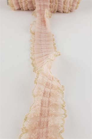 Powder Glitter Lacy Pleat Ruffle