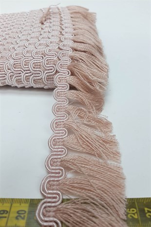 Pudra Su Yolu Desenli Şerit Püskül 5 cm