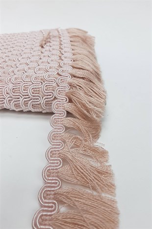 Pudra Su Yolu Desenli Şerit Püskül 5 cm