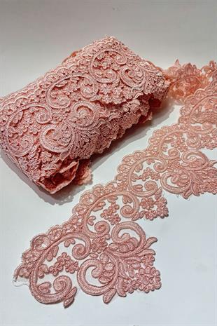 Pudra Taşlı Boncuk İşlemeli Kenar Fransız Danteli Güpür