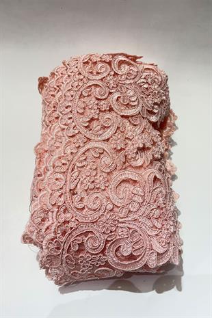 Pudra Taşlı Boncuk İşlemeli Kenar Fransız Danteli Güpür