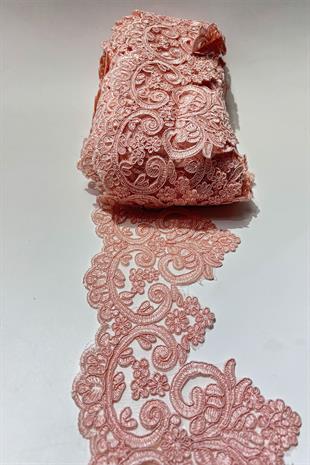 Pudra Taşlı Boncuk İşlemeli Kenar Fransız Danteli Güpür