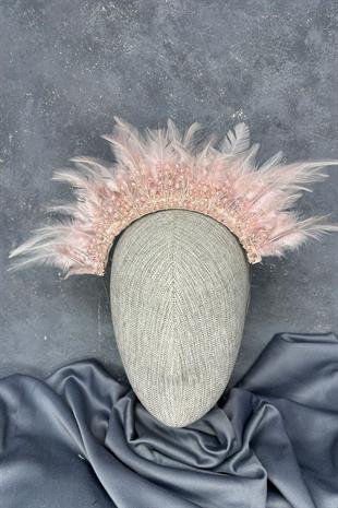 Pudra Tüylü Kristal Boncuklu Arden Gelin Kına Tacı