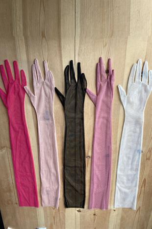 Pudra Uzun Şık Gelin Eldiveni Tül Eldiven Nikah/Düğün/Parti Eldiveni