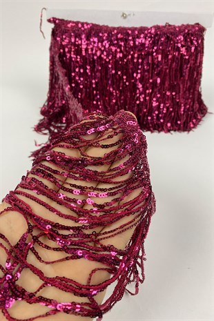 Pul Payetli Parlak Püskül Saçak Şerit 15 cm 1 mt