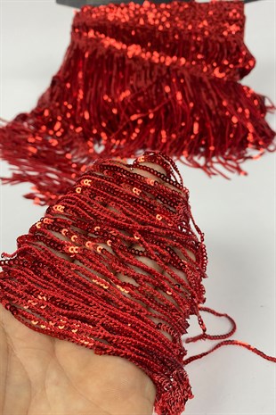 Pul Payetli Parlak Püskül Saçak Şerit 15 cm 1 mt