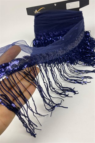 Pul Payetli Parlak Püskül Saçak Şerit 15 cm 1 mt