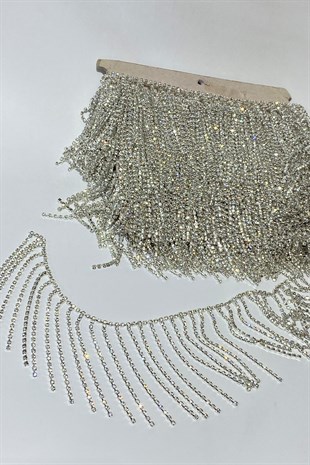 Püsküllü Saçak Aksesuar Şerit Taş Aplik 1 mt