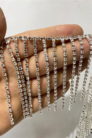 Püsküllü Saçak Aksesuar Şerit Taş Aplik 1 mt