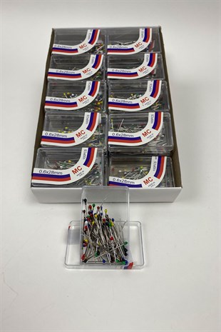 Rengarenk Başlı Toplu İğne 100 lü 1 Kutu