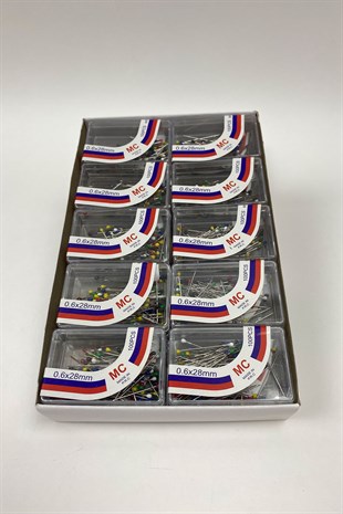 Rengarenk Başlı Toplu İğne 100 lü 10 Kutu