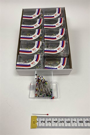 Rengarenk Başlı Toplu İğne 100 lü 20 Kutu