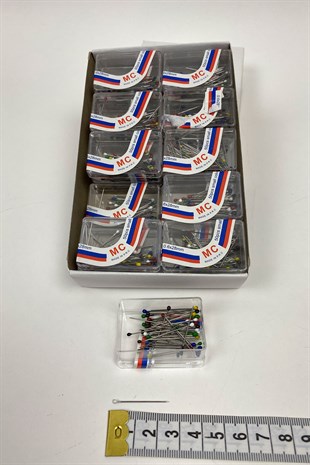 Rengarenk Başlı Toplu İğne 50 li 1 Kutu