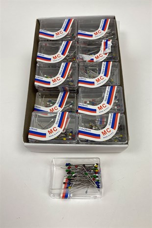 Rengarenk Başlı Toplu İğne 50 li 20 Kutu