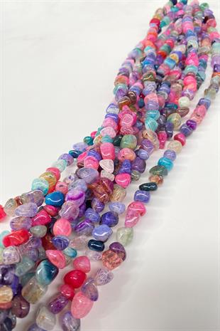 Rengarenk Çakıl Taşı Kesim Akik Doğal Taş