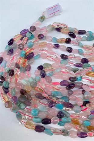 Rengarenk Çakra Doğal Taş Dizi Mercimek Kesim