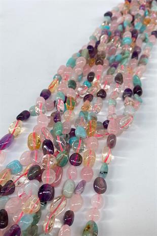 Rengarenk Çakra Doğal Taş Dizi Mercimek Kesim