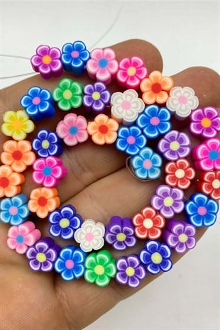 Colorful Flower Patterned Fimo Dough Beads
