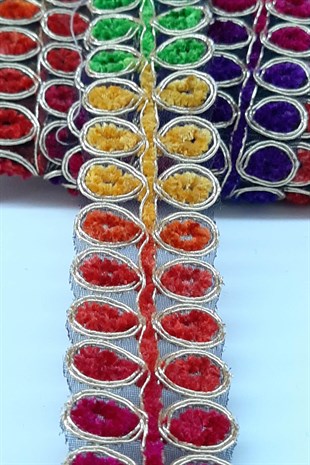 Rengarenk Damla Desenli Antik Şerit Güpür