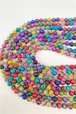 Rengarenk Desenli Ceyt Doğal Taş Boncuk 8 mm