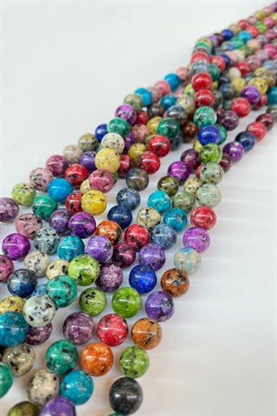 Rengarenk Desenli Ceyt Doğal Taş Boncuk 8 mm