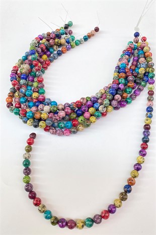 Rengarenk Desenli Ceyt Doğal Taş Boncuk 8 mm