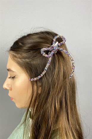 Rengarenk Full Taşlı Tasarım Fiyonk Saç Tokası