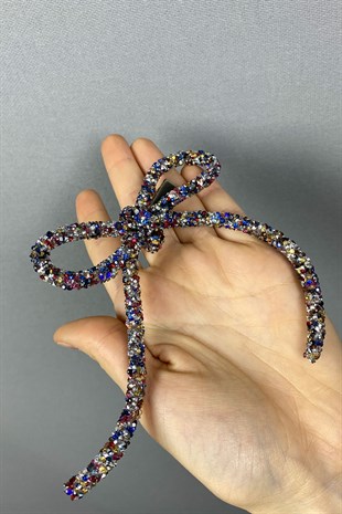 Rengarenk Full Taşlı Tasarım Fiyonk Saç Tokası