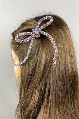 Rengarenk Full Taşlı Tasarım Fiyonk Saç Tokası