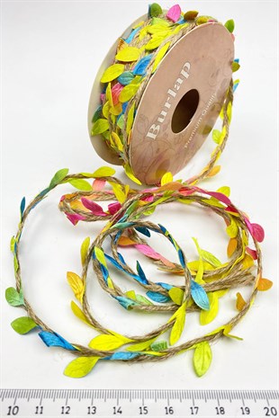 Rengarenk Hasırlı Yapraklı İp Şerit 10 mt