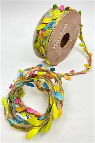 Rengarenk Hasırlı Yapraklı İp Şerit 10 mt