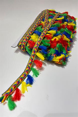 Rengarenk İnce Püsküllü Saçak Dekoratif Şerit