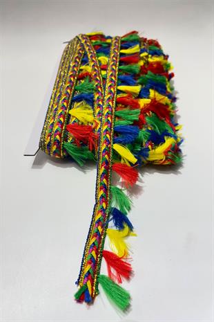 Rengarenk İnce Püsküllü Saçak Dekoratif Şerit