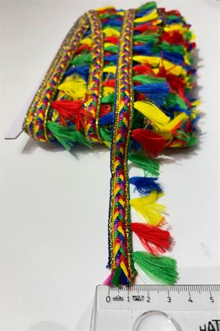 Rengarenk İnce Püsküllü Saçak Dekoratif Şerit