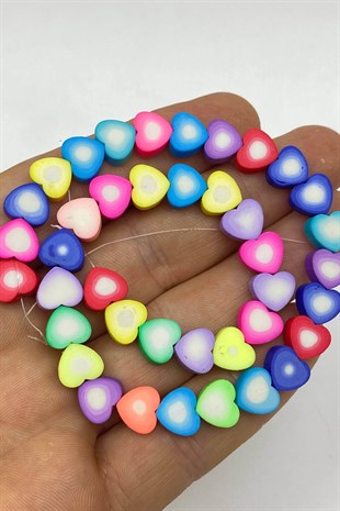 Rengarenk Kalp Motifli Hamur Fimo Bocuk