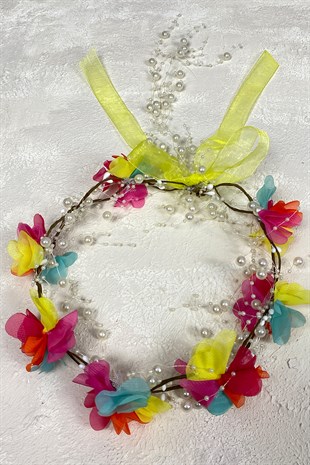 Rengarenk Lazer Çiçekli Özel Tasarım Nedime Tacı 