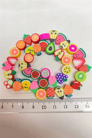 Rengarenk Meyve Desenli Fimo Hamur Boncuk