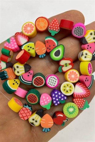 Rengarenk Meyve Desenli Fimo Hamur Boncuk