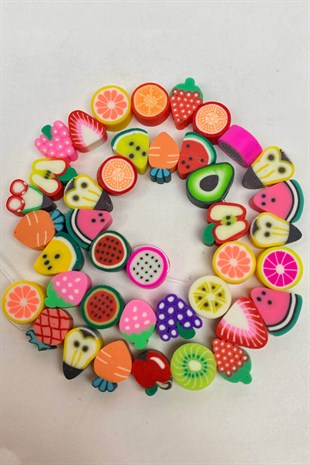 Rengarenk Meyve Desenli Fimo Hamur Boncuk