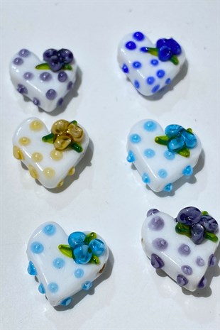 Rengarenk Murano El Yapımı Cam Boncuk Kalp 1 Adet