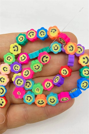 Rengarenk Papatya Desen Gülen Yüz Fimo Hamur Boncuk