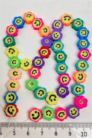 Rengarenk Papatya Desen Gülen Yüz Fimo Hamur Boncuk